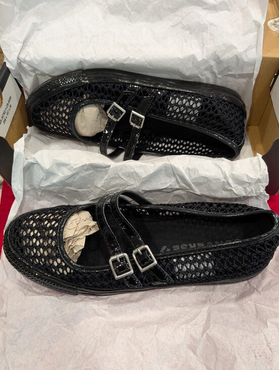 Converse Shoes - Black Mesh Double-Strap Mary Jane Flats